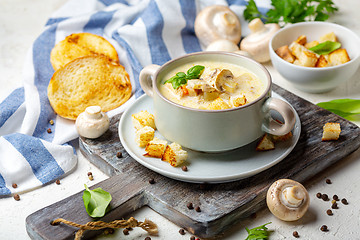 Image showing Chicken cream soup with mushrooms.