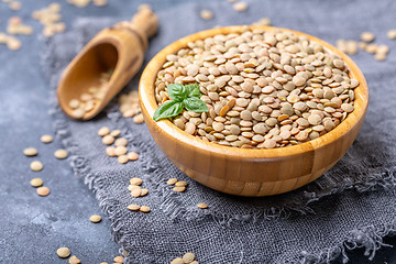 Image showing Bowl of brown lentils. Vegetarian food.