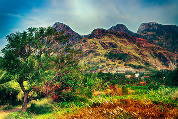 Image showing fantasy world. Fabulous unusual mountain landscape