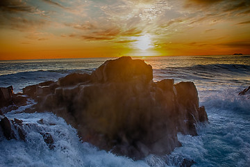 Image showing Powerful Waves crushing on a rocky beach