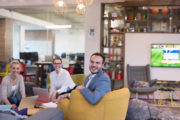 Image showing Startup Business Team At A Meeting at modern office building