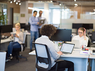 Image showing businessman working using a laptop in startup office