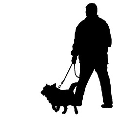 Image showing Silhouette of man and dog on a white background