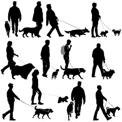 Image showing Set silhouette of people and dog on a white background