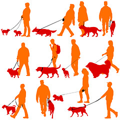 Image showing Set silhouette of people and dog on a white background