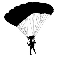 Image showing Skydiver, silhouettes parachuting on a white background