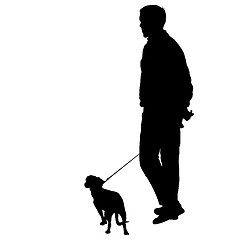 Image showing Silhouette of man and dog on a white background