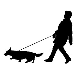 Image showing Silhouette of woman and dog on a white background