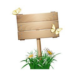Image showing Summer wooden sign in green grass
