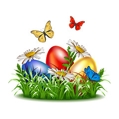 Image showing Easter background with eggs in grass