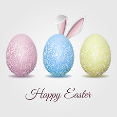 Image showing Easter card with pale pastel Eggs and Bunny ears