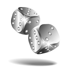 Image showing Two silver falling dice isolated on white