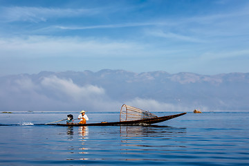 Image showing  Traditional Burmese fisherman at Inle lake, Myanmar