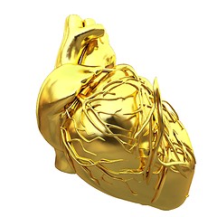 Image showing Golden anatomical heart. 3d render