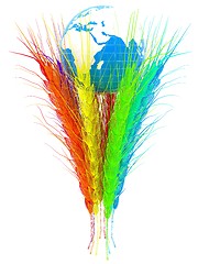 Image showing Colorfull ears of wheat and Earth. Symbol that depicts prosperit