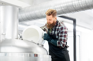 Image showing man working at craft brewery or beer plant