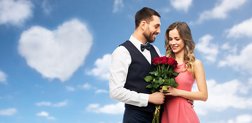 Image showing couple with bunch of flowers on valentines day