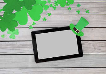 Image showing tablet pc and st patricks day decorations