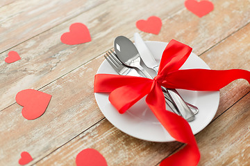 Image showing close up of table setting for valentines day