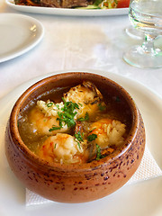 Image showing bowl of garlic prawns