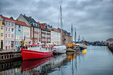 Image showing Night view of Nyhavn canal, Copenhagen