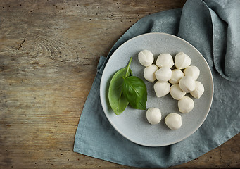 Image showing plate of mozzarella cheese balls