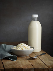 Image showing Bottle of milk and cottage cheese