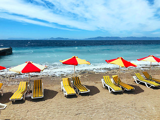 Image showing Aegean sea coastline and beach in Rhodes Island, Greece