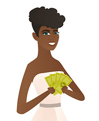 Image showing Young african-american fiancee holding money.