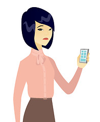 Image showing Disappointed asian business woman with cellphone.