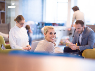 Image showing Startup Business Team At A Meeting at modern office building