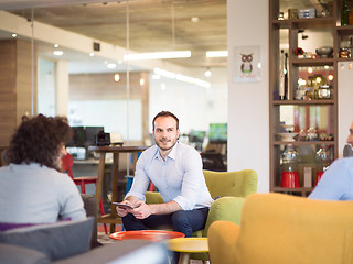 Image showing Startup Business Team At A Meeting at modern office building