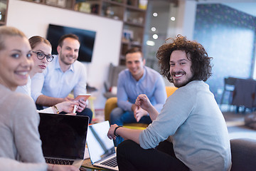 Image showing Startup Business Team At A Meeting at modern office building