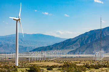 Image showing Dramatic Wind Turbine Farm in the Desert of California.