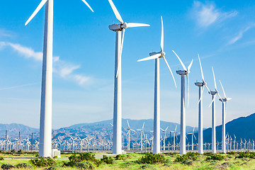 Image showing Dramatic Wind Turbine Farm in the Desert of California.