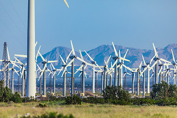 Image showing Dramatic Wind Turbine Farm in the Desert of California.