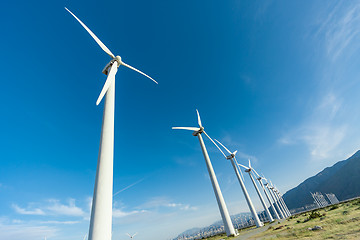 Image showing Dramatic Wind Turbine Farm in the Desert of California.