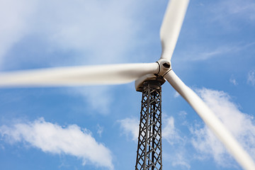 Image showing Single Wind Turbine Over Dramatic Blue Sky