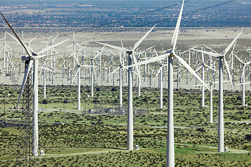 Image showing Dramatic Wind Turbine Farm in the Desert of California.