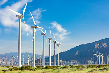 Image showing Dramatic Wind Turbine Farm in the Desert of California.