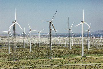 Image showing Dramatic Wind Turbine Farm in the Desert of California.