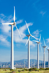 Image showing Dramatic Wind Turbine Farm in the Desert of California.