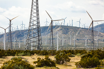 Image showing Dramatic Wind Turbine Farm in the Desert of California.