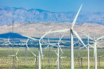 Image showing Dramatic Wind Turbine Farm in the Desert of California.