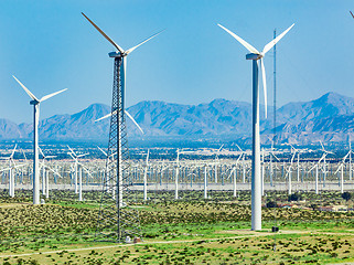 Image showing Dramatic Wind Turbine Farm in the Desert of California.