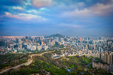 Image showing Seoul skyline on sunset, South Korea.