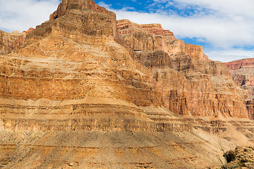 Image showing aerial view of grand canyon cliffs from helicopter