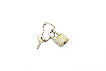 Image showing Padlock and key for bag or suitcase on white background