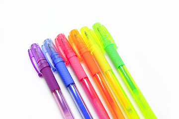 Image showing Colorful gel pens isolated on white background