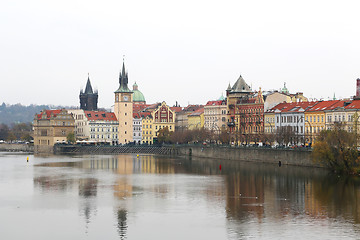 Image showing View of Prague from the Vltava river in cloudy day